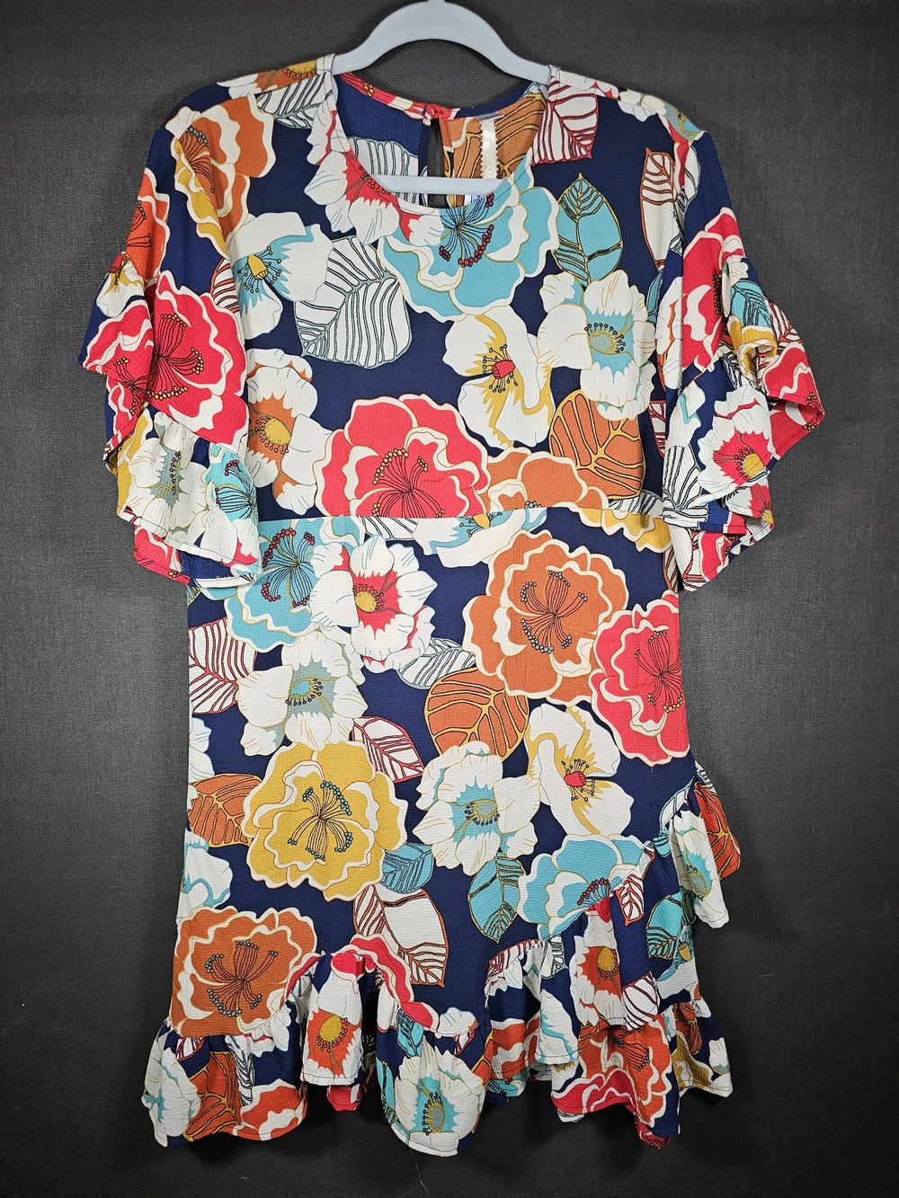 Uncle Frank Navy Floral Midi Dress with Multicolor Blooms